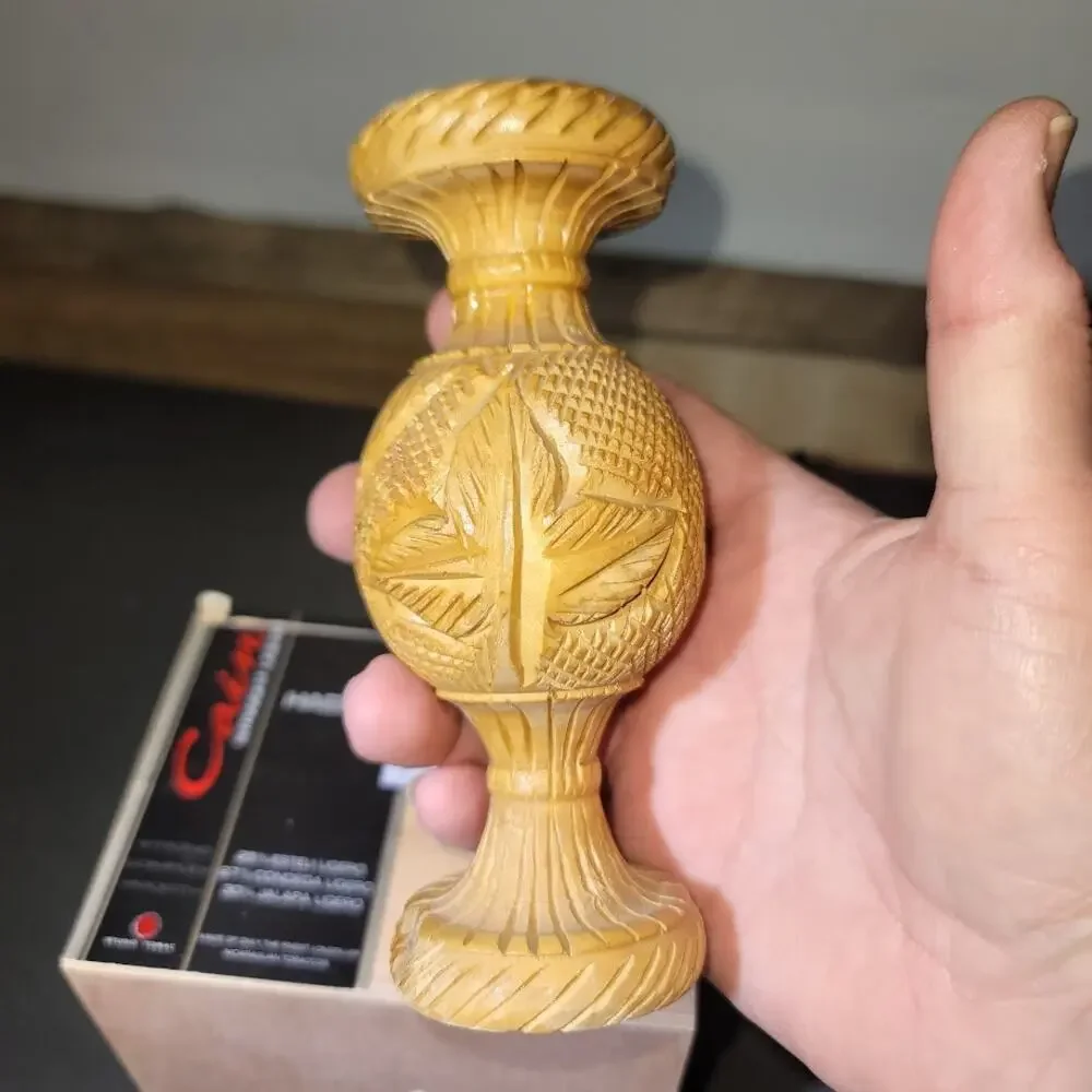 Vintage Wood Vase Five Inch Natural Carved Starburst Boho Rustic - Picture 4 of 8